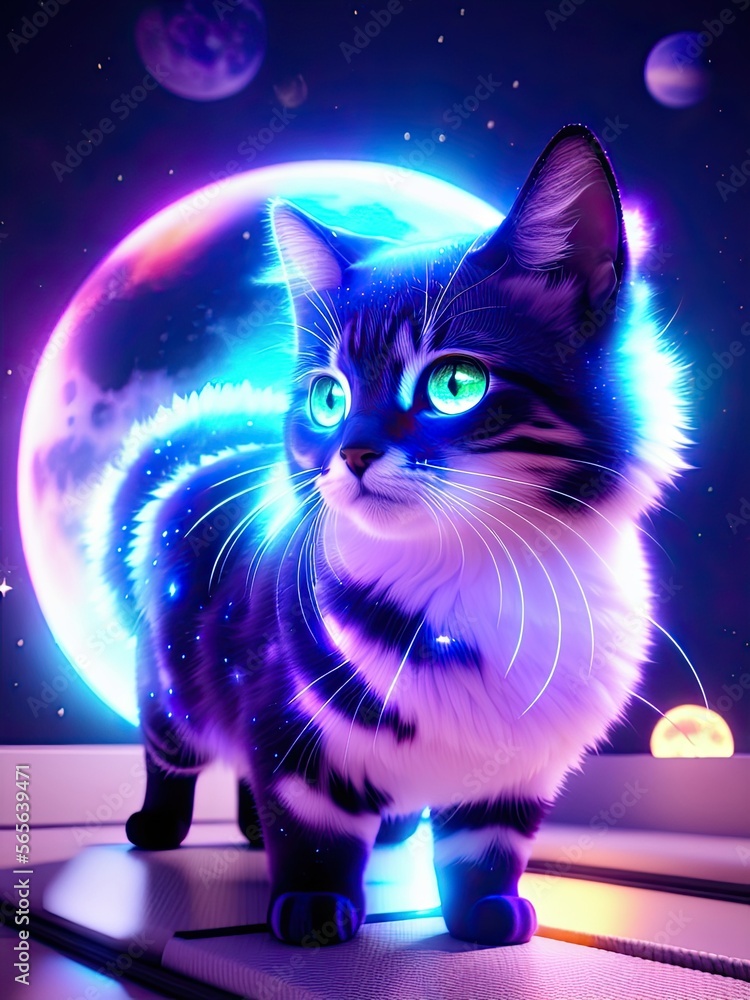 Fototapeta premium A cat in space. Space cat