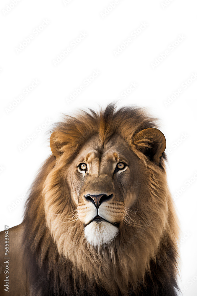 Photo of a lion in white background, Generative Ai