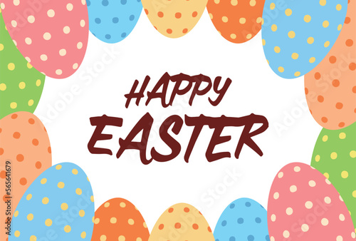 HAPPY EASTERの文字とドット柄のタマゴフレームのイースター素材