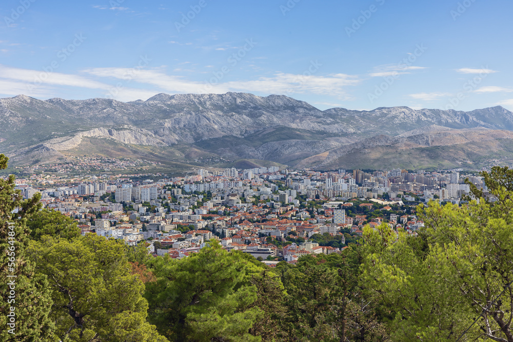 Split and the mountains behind seen from the top of the Marjan Hill