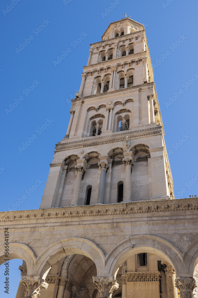 The steeple of Split Cathedral seen from the peristylum of Diocletian's Palace