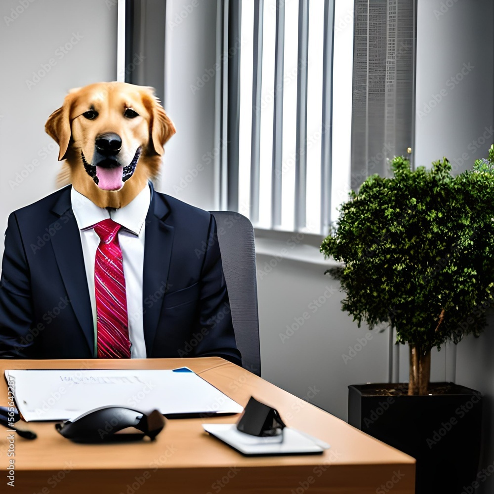 professional portrait photoshoot of a Labrador Retriever in a business