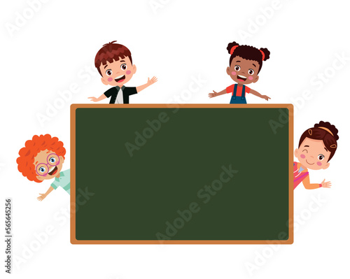 back to school classroom school board and cute kids