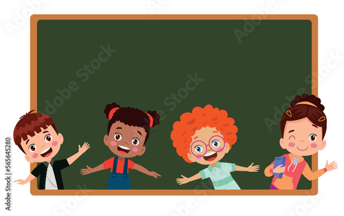 back to school classroom school board and cute kids