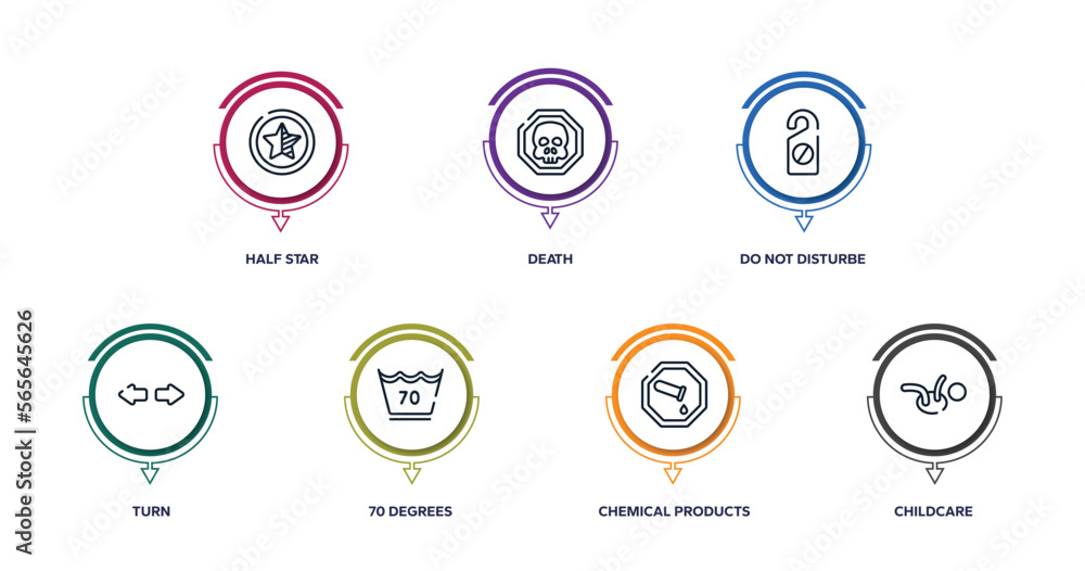 hotel signals outline icons with infographic template. thin line icons such as half star, death, do not disturbe, turn, 70 degrees, chemical products, childcare vector. hotel signals outline icons with infographic template. thin line icons such as half star, death, do not disturbe, turn, 70 degrees, chemical products, childcare vector.