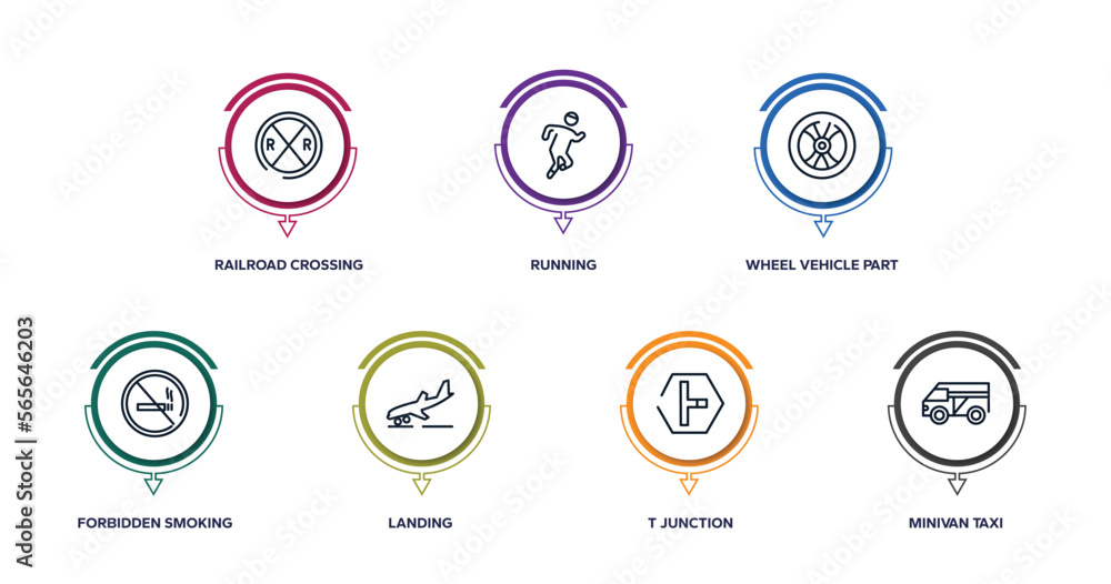 taxi service outline icons with infographic template. thin line icons such as railroad crossing, running, wheel vehicle part, forbidden smoking, landing, t junction, minivan taxi vector. taxi service outline icons with infographic template. thin line icons such as railroad crossing, running, wheel vehicle part, forbidden smoking, landing, t junction, minivan taxi vector.