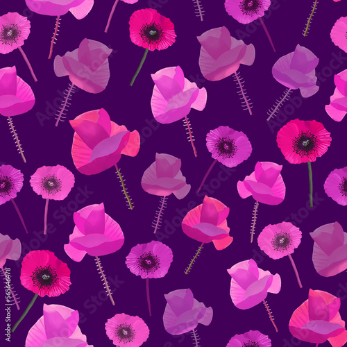 Seamless Vibrant, Colorful Wild Poppies Pattern for Fashion fabrics, Home decor, Wrapping paper, Packaging, Posters, Web banner. 