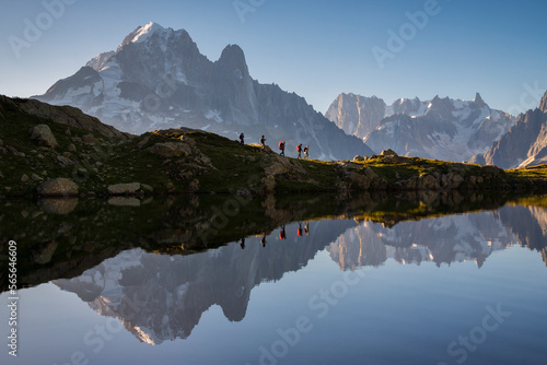 Group of hikers near the Lacs des Chéserys, Chamonix-Mont-Blanc, Haute-Savoie, France photo
