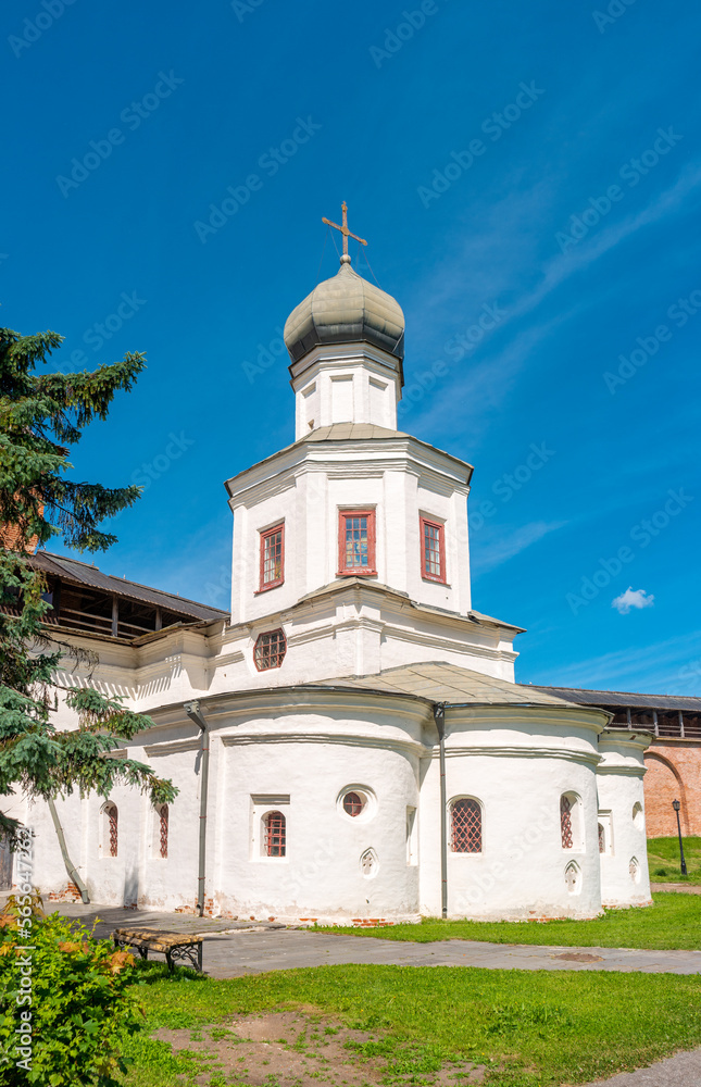Veliky Novgorod, Russia. View of old Church of the Intercession of the Holy Virgin in the Novgorod Kremlin.