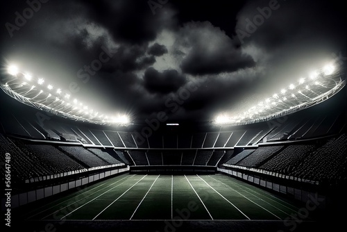 Sports stadium with impressive lighting, epic athmosphere, athletes, generative AI