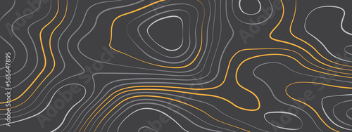 Black, blue, orange, white topographic map contour background. Topographic contours map background. Topography geographic lines background. White paper curved reliefs background. 