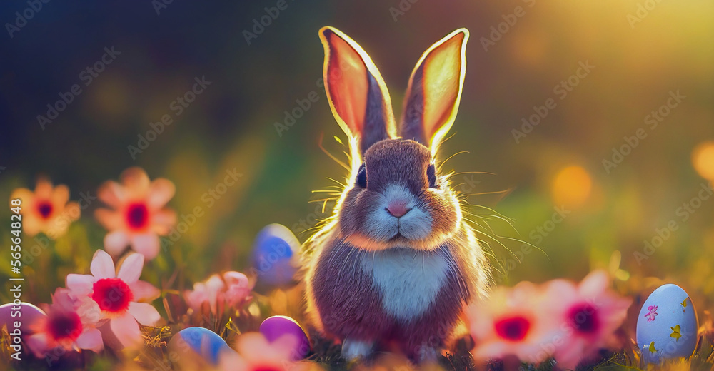 easter bunny and easter eggs, Generative AI Art Illustration easter bunny and easter eggs, Generative AI Art Illustration