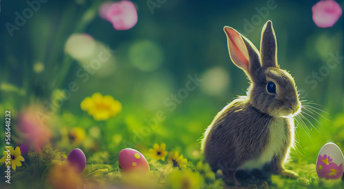 easter bunny and easter eggs, Generative AI Art Illustration