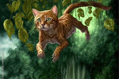 Cat tarzan in the jungle illustration generative ai photo