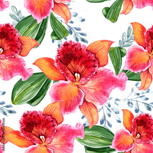  Watercolor orchids in a seamless pattern. Can be used as fabric  wallpaper  wrap.