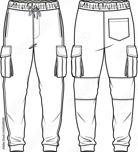 UNISEX BOTTOM WEAR JOGGERS FRONT AND BACK FASHION FLAT DESIGN VECTOR