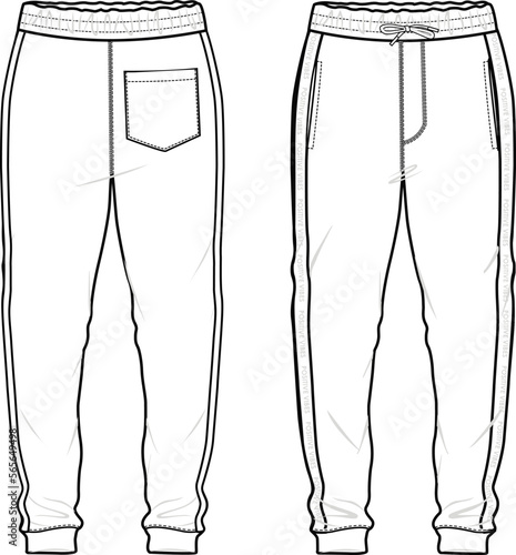 UNISEX BOTTOM WEAR JOGGERS FRONT AND BACK FASHION FLAT DESIGN VECTOR