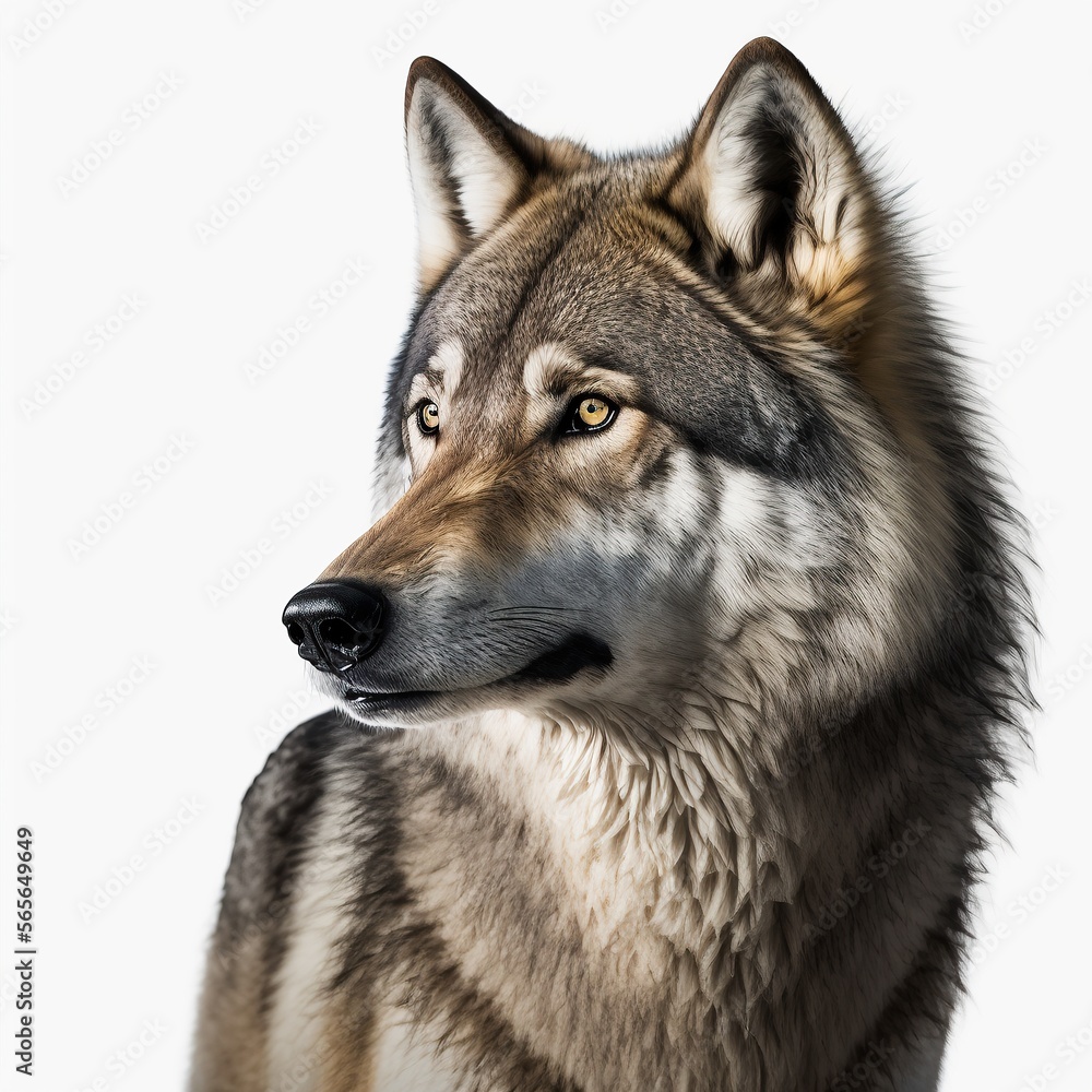 Photo of a Gray Wolf in White Background, Generative Ai