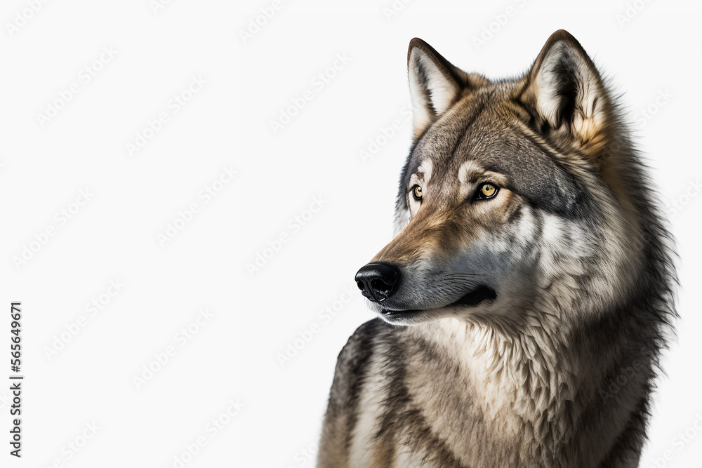 Wolf Portrait Head, Gray Wolf Photo, White background, Generative Ai