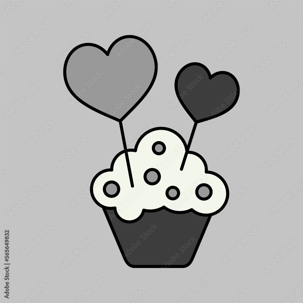Cupcake with two hearts vector glyph icon Cupcake with two hearts vector glyph icon