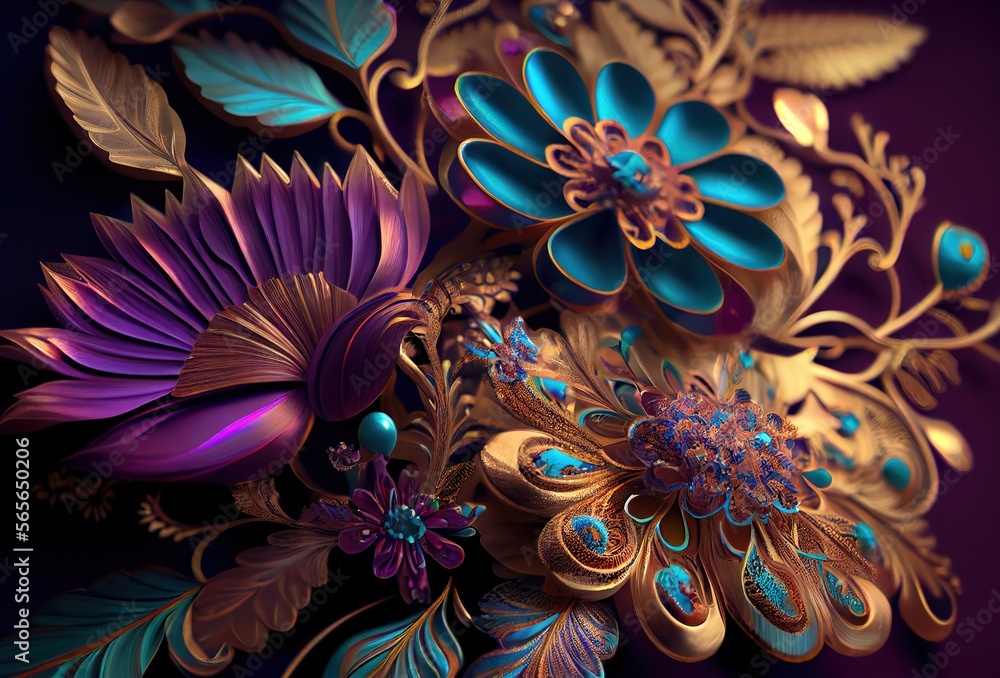 Abstract fractal flower design, Generative Ai Abstract fractal flower design, Generative Ai