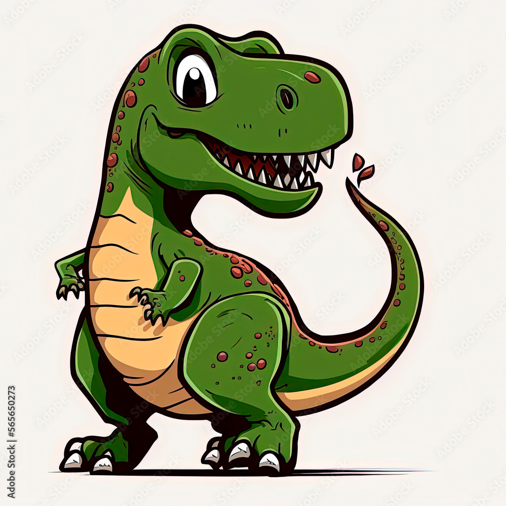 Fototapeta premium Dinosaur t-rex, cute small, cartoon. Generative AI