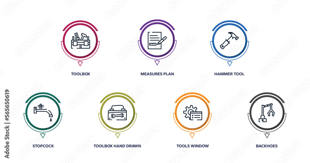 constructicons outline icons with infographic template. thin line icons ...