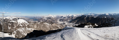 Panoramic view of Annecy lake and mountain range