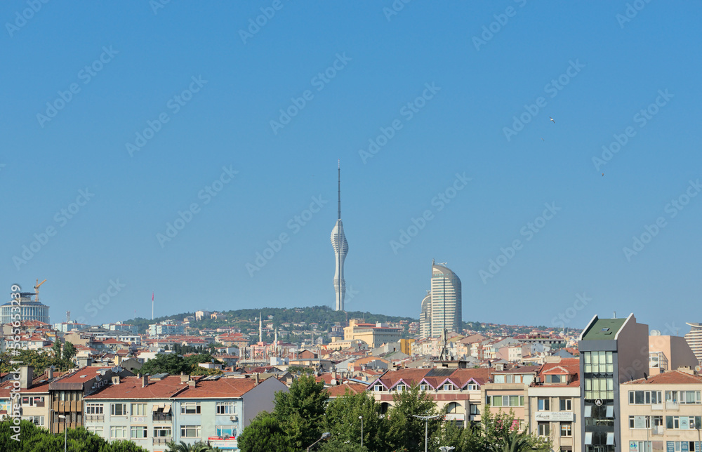 View of the city's high-rise buildings and Istanbul landmark Camlica Tower 
