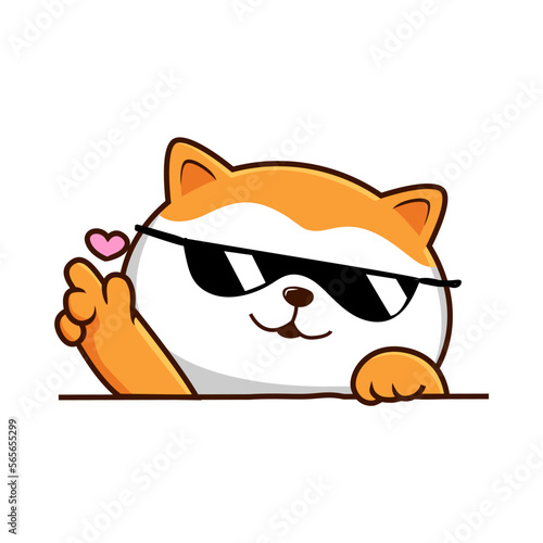 Cat White Orange with Sunglasses Cartoon - Cool Cat Behind Wall Vector
