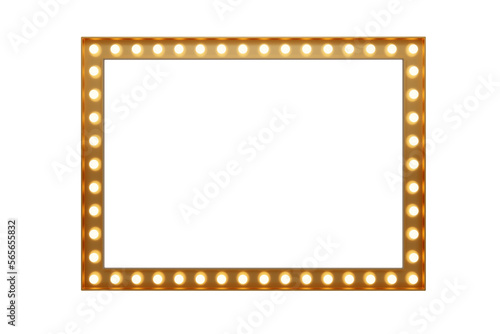 3d retro gold signboard with glowing yellow light bulb . Concept of billboard design for cinema, casino, marquee or nightclub . 3d high quality render