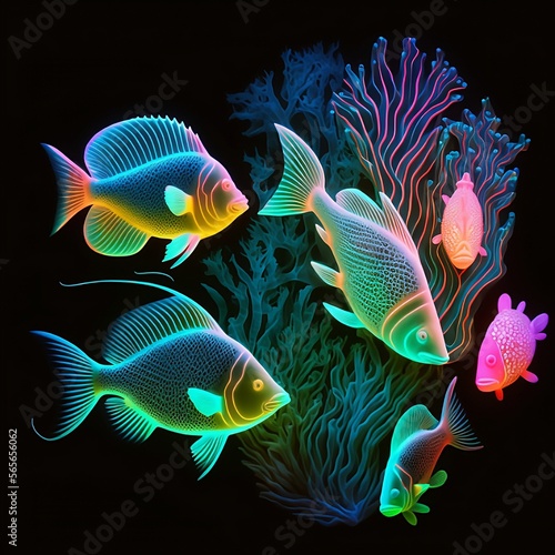 Bioluminescent Fish and Coral