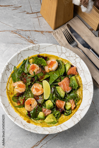 Slika na platnu a delicious dish of seafood and red caviar