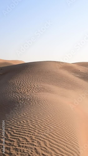 Walking in the sand dunes in the desert, desert landscape in vertical video
