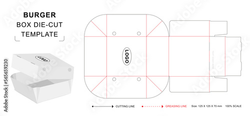 Wallpaper Mural Hamburger box die cut template with 3D blank vector mockup for food packaging Torontodigital.ca