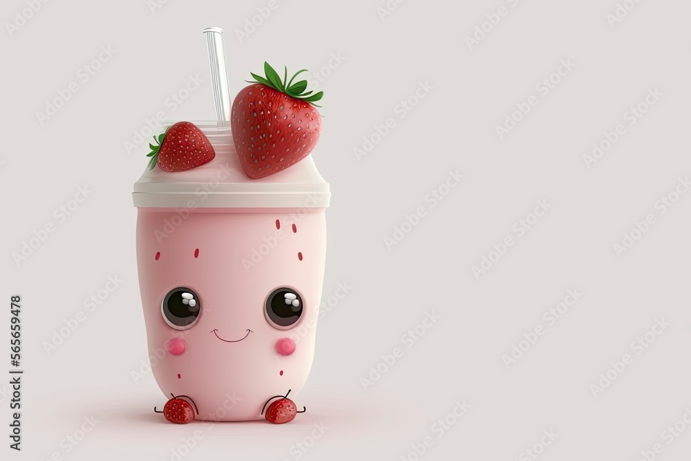 Cute Strawberry Milkshake Cartoon Vector Icon Illustration. Food And