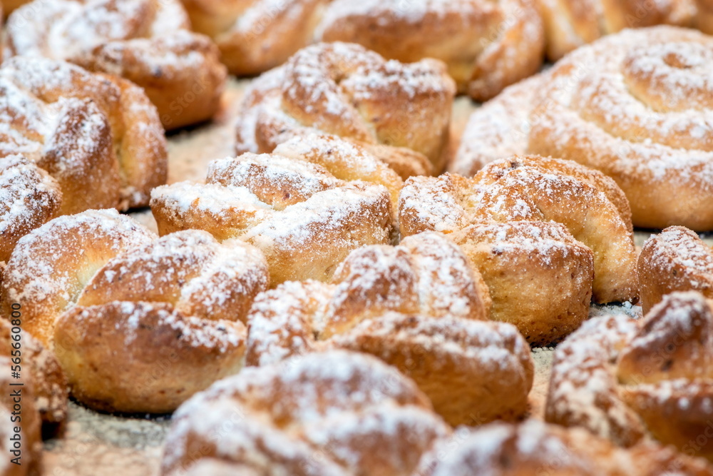 Sweet homemade cakes sprinkled with vanilla sugar. Small cookies