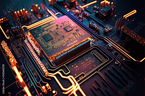 Circuit Board futuristic technology background. Digital Modern Electronic. Generative AI