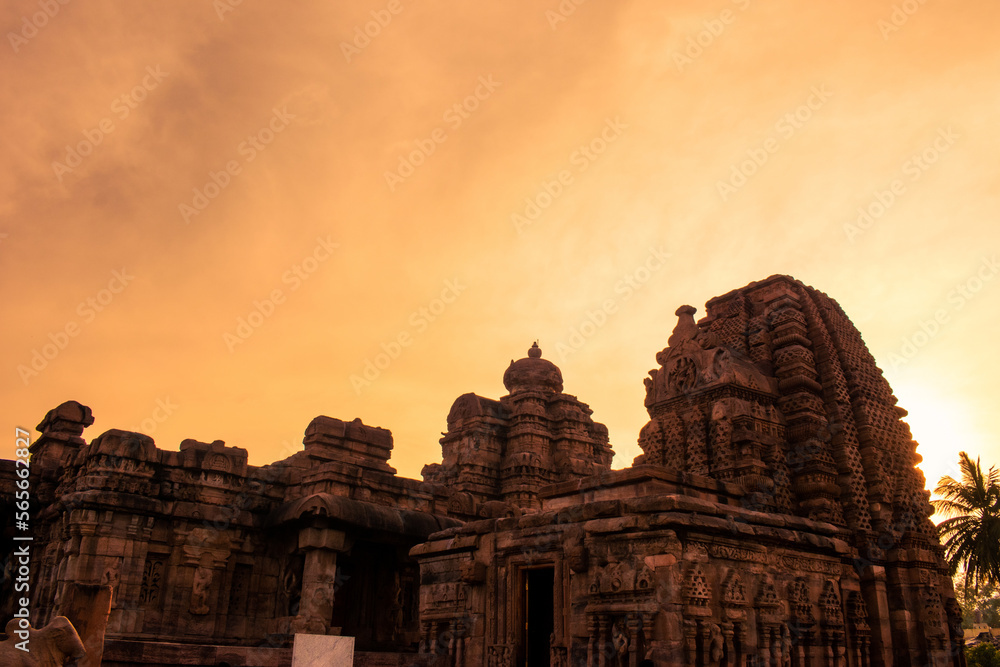 Group of ancient temples during sunset at Pattadakal ,Karnataka,India