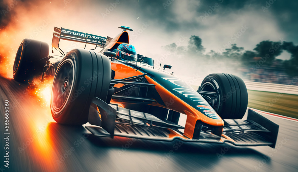 A racing car in motion at high speed on a racing track, sports ...