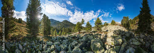 Mountains and peaks landscape covered with glaciers and snow, natural environment. Hiking in the Knapenweg, Tirol, Austria, Europe