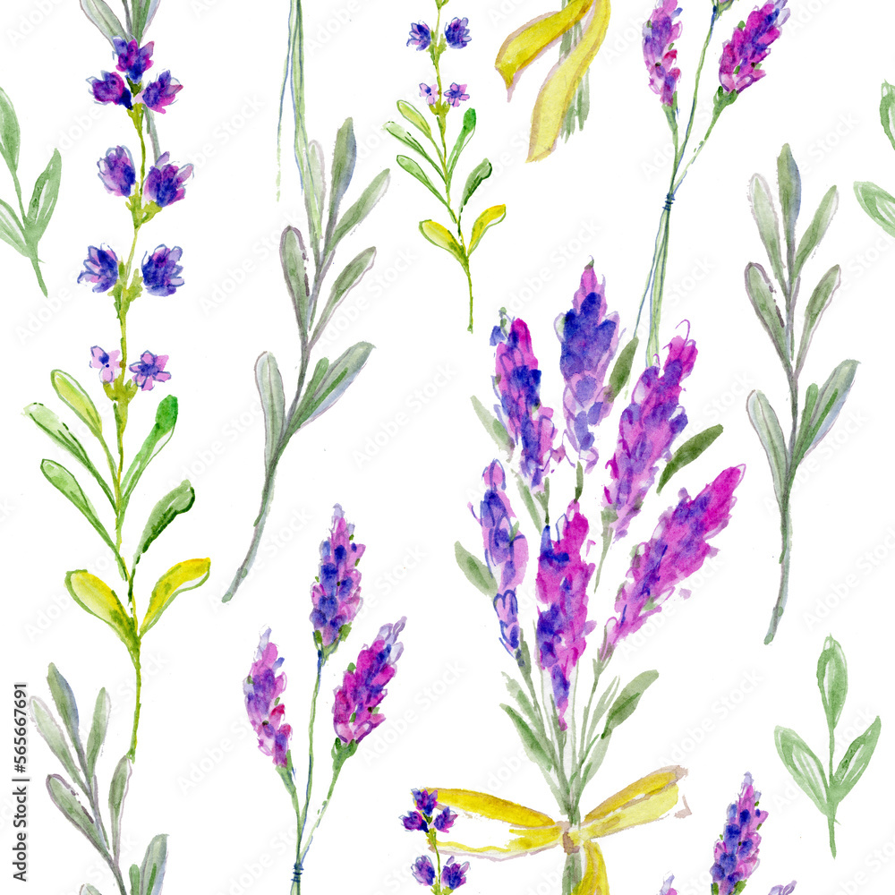 
Watercolor lavender in a seamless pattern. Can be used as fabric, wallpaper, wrap.