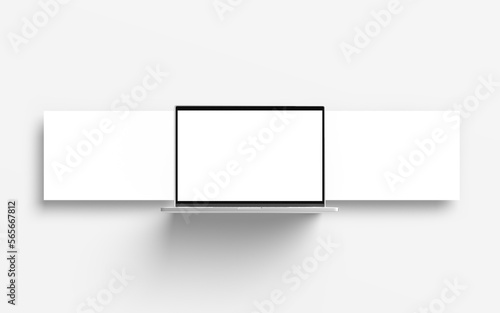 Empty screen laptop mock-up view on white background