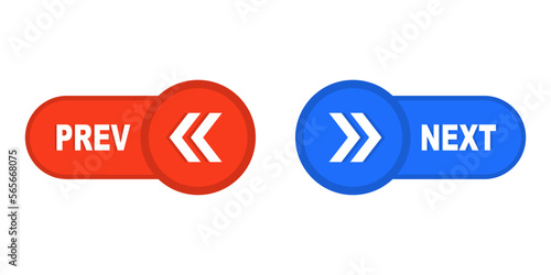 Next and previous buttons. Web buttons with arrows prev and next. Left, right, previous, next icons. Website or app ui pages changer. Stock vector illustration isolated on white background photo