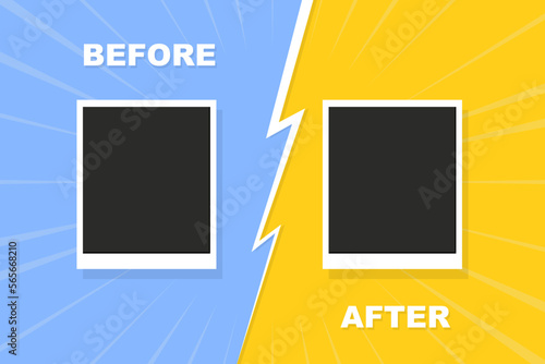 Before and after background template. Frame with empty place. Comparison card with empty space. Vector illustration