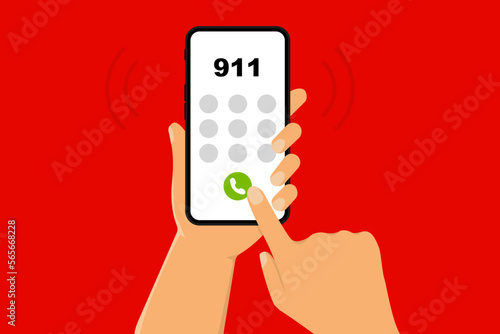Emergency call. Flat illustration with red emergency call for concept design. Emergency call center app. Hotline for help desk. Vector illustration