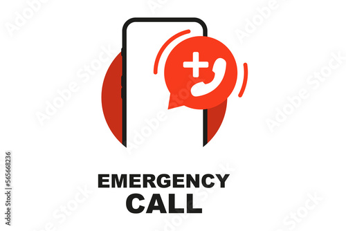 Emergency call. Flat illustration with red emergency call for concept design. Emergency call center app. Hotline for help desk. Vector illustration