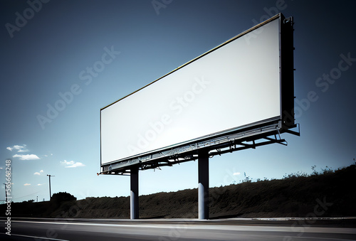 wide blank billboard on the road, clear sky, space for copy, generative ai