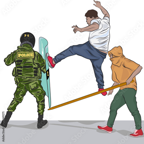 Illustration of abuse of authority to the armed forces by hitmen.