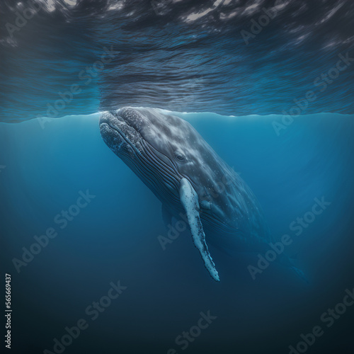 An image of a whale swimming in the ocean with a resolution of 32k and UHD. Generative I.A.